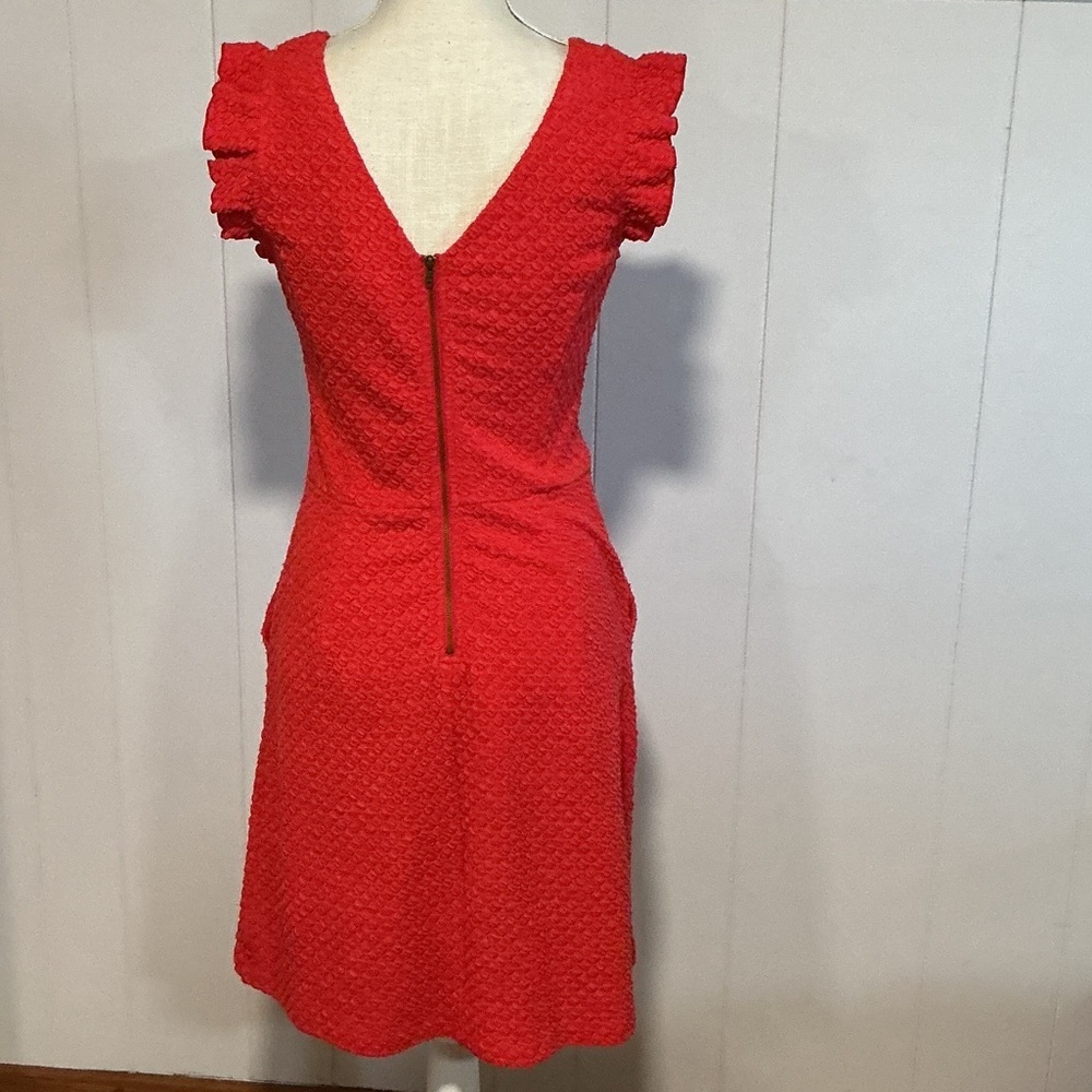 Tabitha Red V-Neck Textured Ruffle Midi Dress - Picture 4 of 5